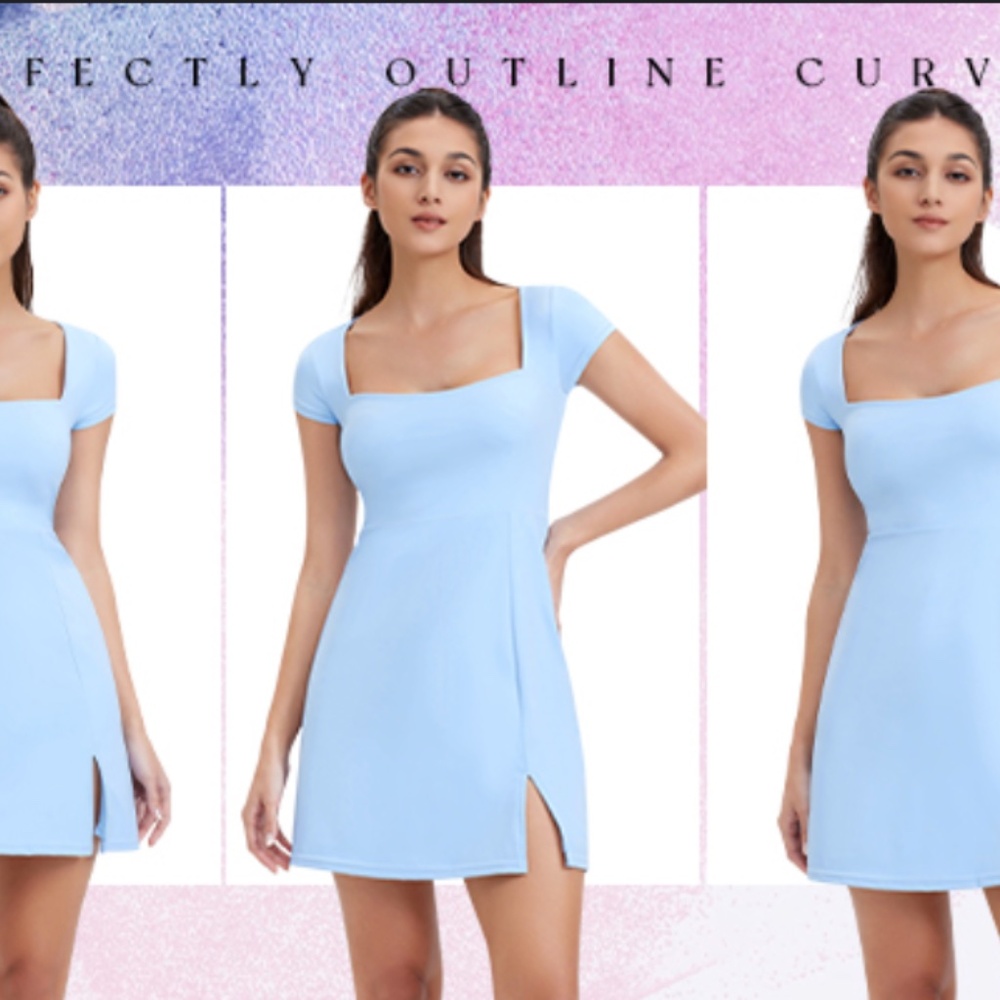 NWT Casly Lamiit Square Neck Short Sleeve Mini Dress Y2K Party Club Side Slit
